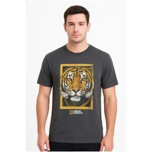 National Geographic Men's Big Cat Graphic Tee Charcoal Gray XXL